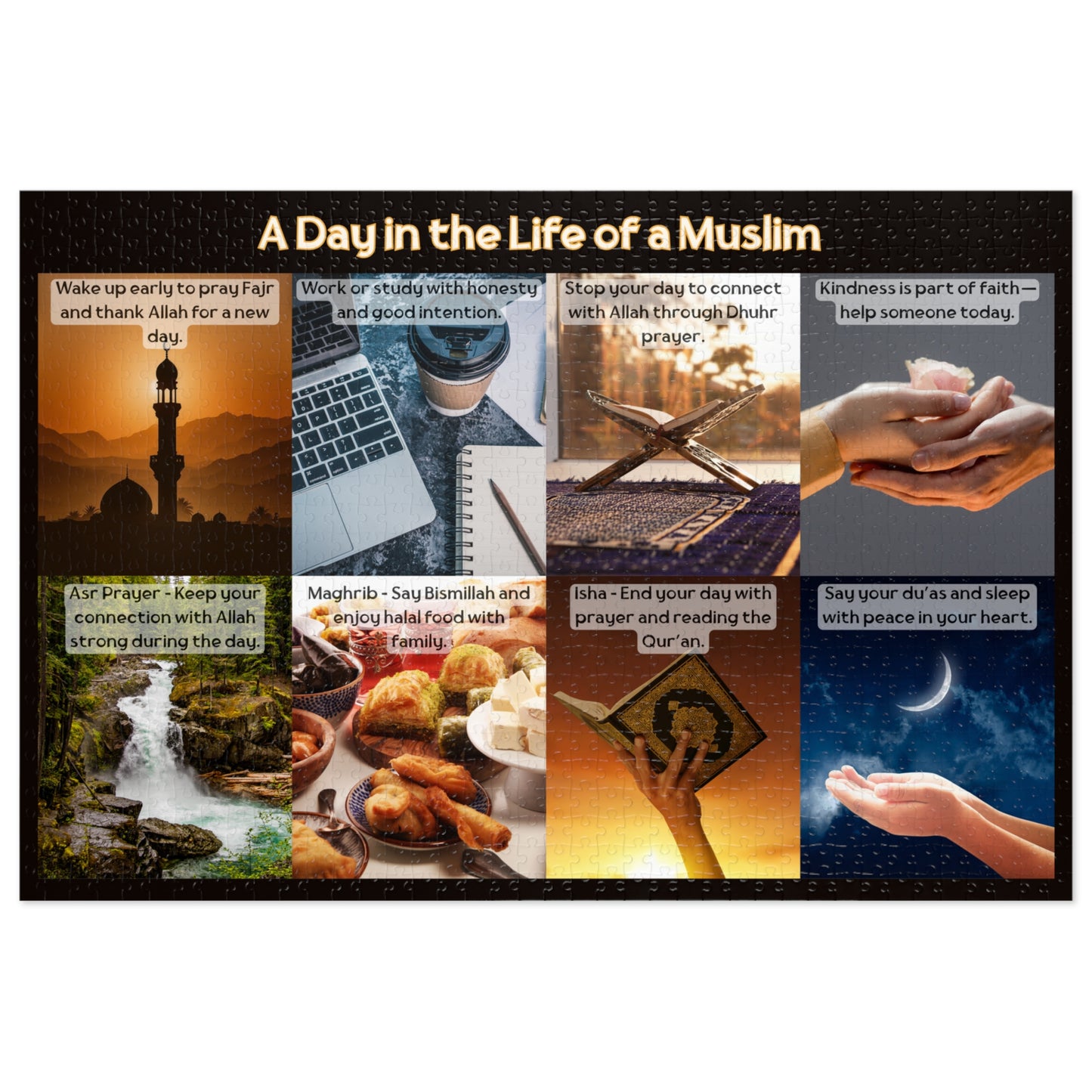Islamic Educational Puzzle Set for Muslim Kids – 6 Puzzles on Deen, Prophets, Prayer, Daily Life & Values (30–2000 pcs)