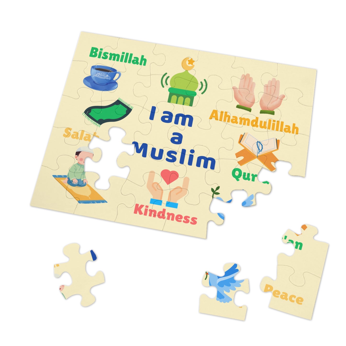 Islamic Educational Puzzle Set for Muslim Kids – 6 Puzzles on Deen, Prophets, Prayer, Daily Life & Values (30–2000 pcs)