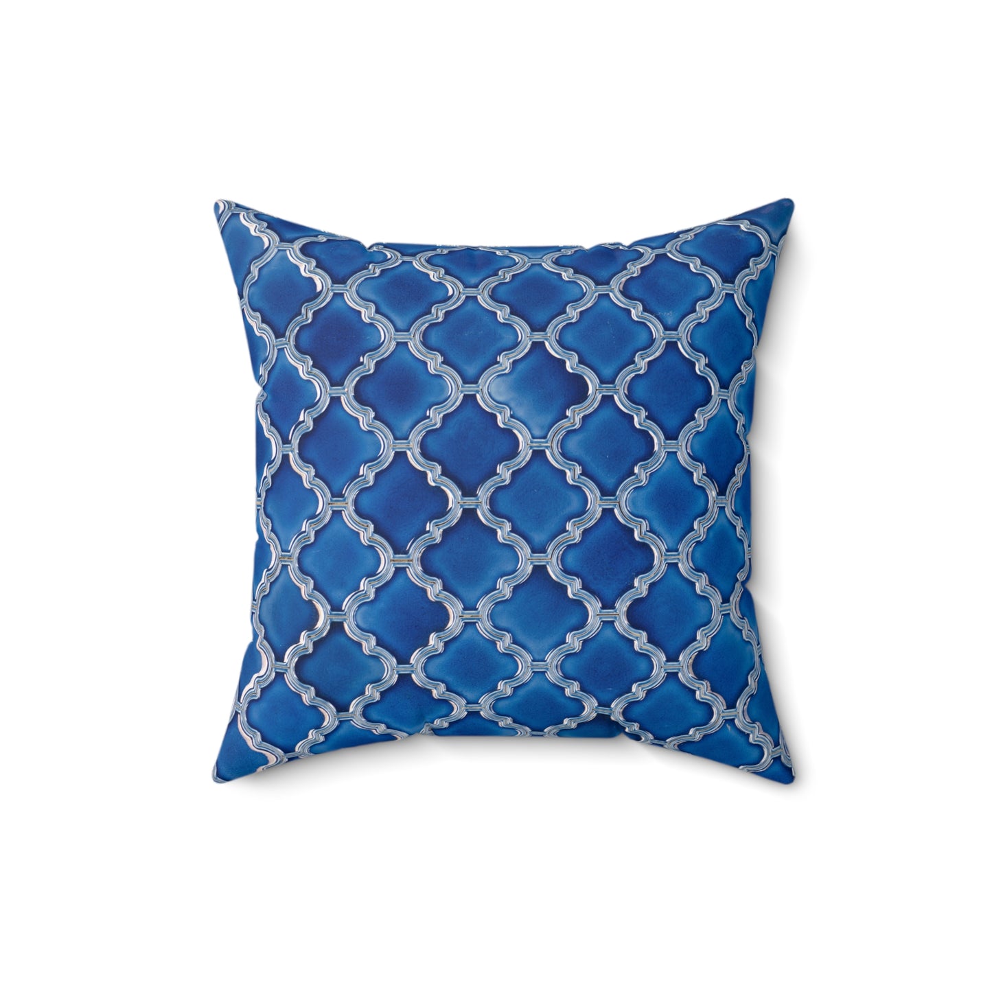 Royal Blue Islamic Tile Throw Pillow – Elegant Moroccan Trellis Design