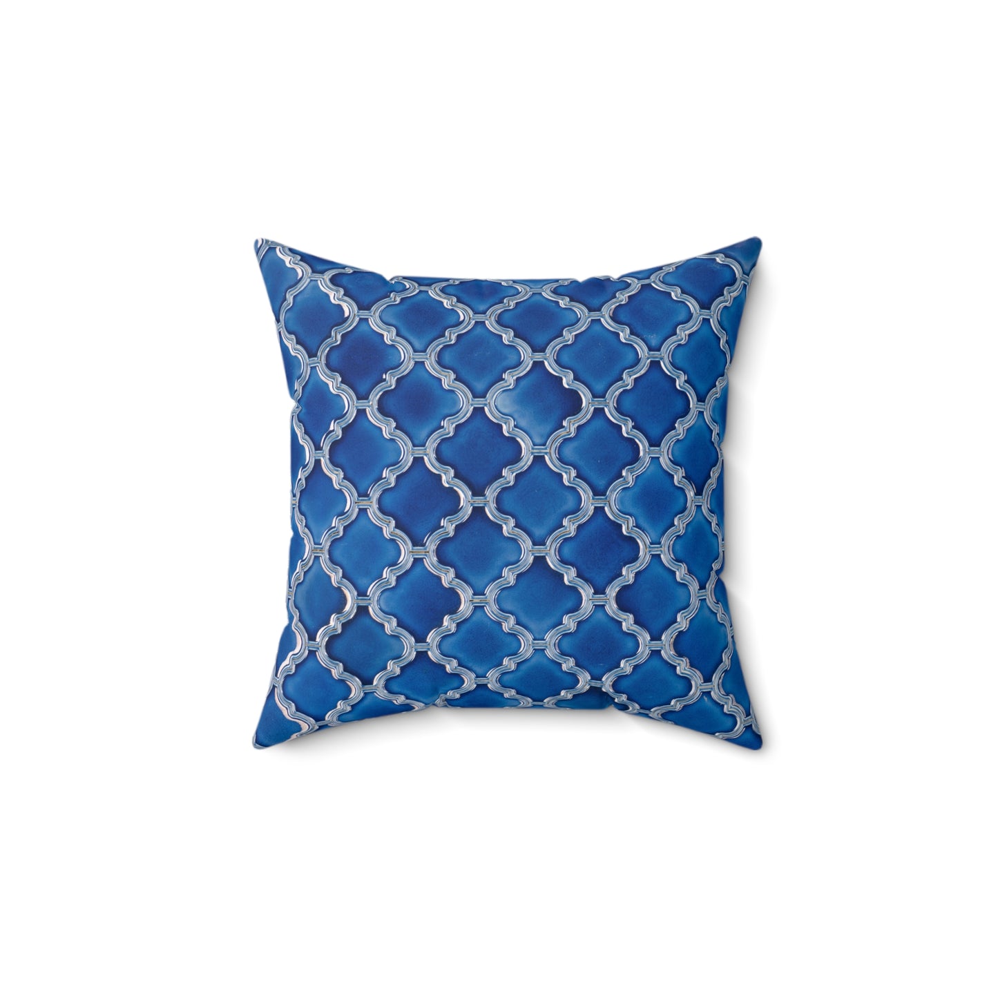 Royal Blue Islamic Tile Throw Pillow – Elegant Moroccan Trellis Design