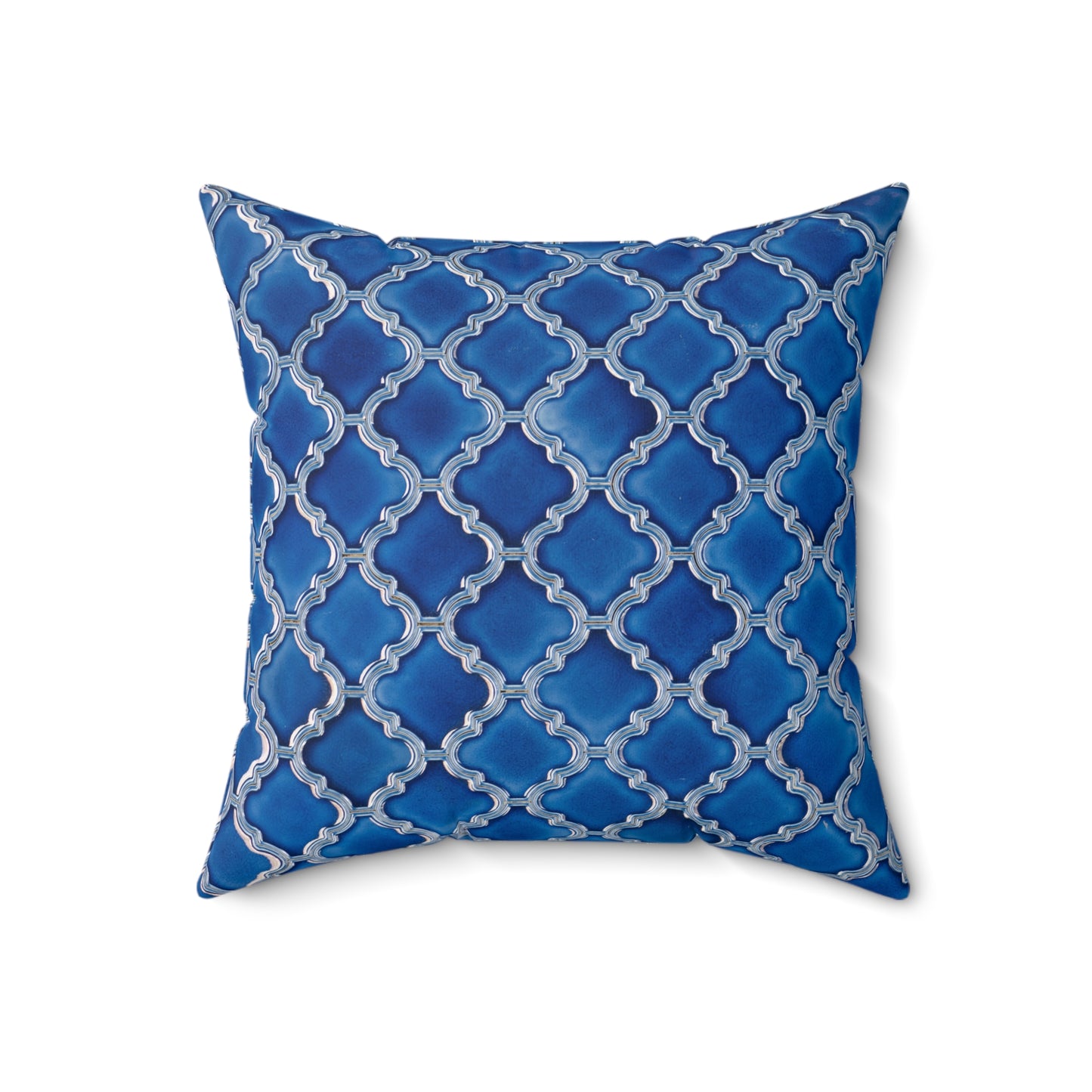 Royal Blue Islamic Tile Throw Pillow – Elegant Moroccan Trellis Design