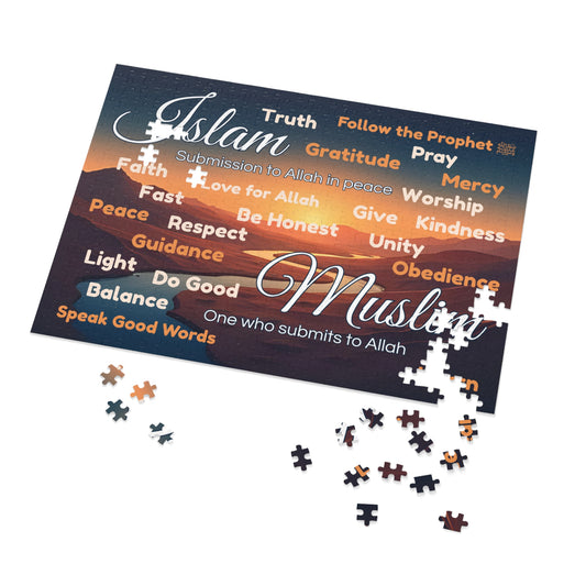 Islamic Educational Puzzle Set for Muslim Kids – 6 Puzzles on Deen, Prophets, Prayer, Daily Life & Values (30–2000 pcs)