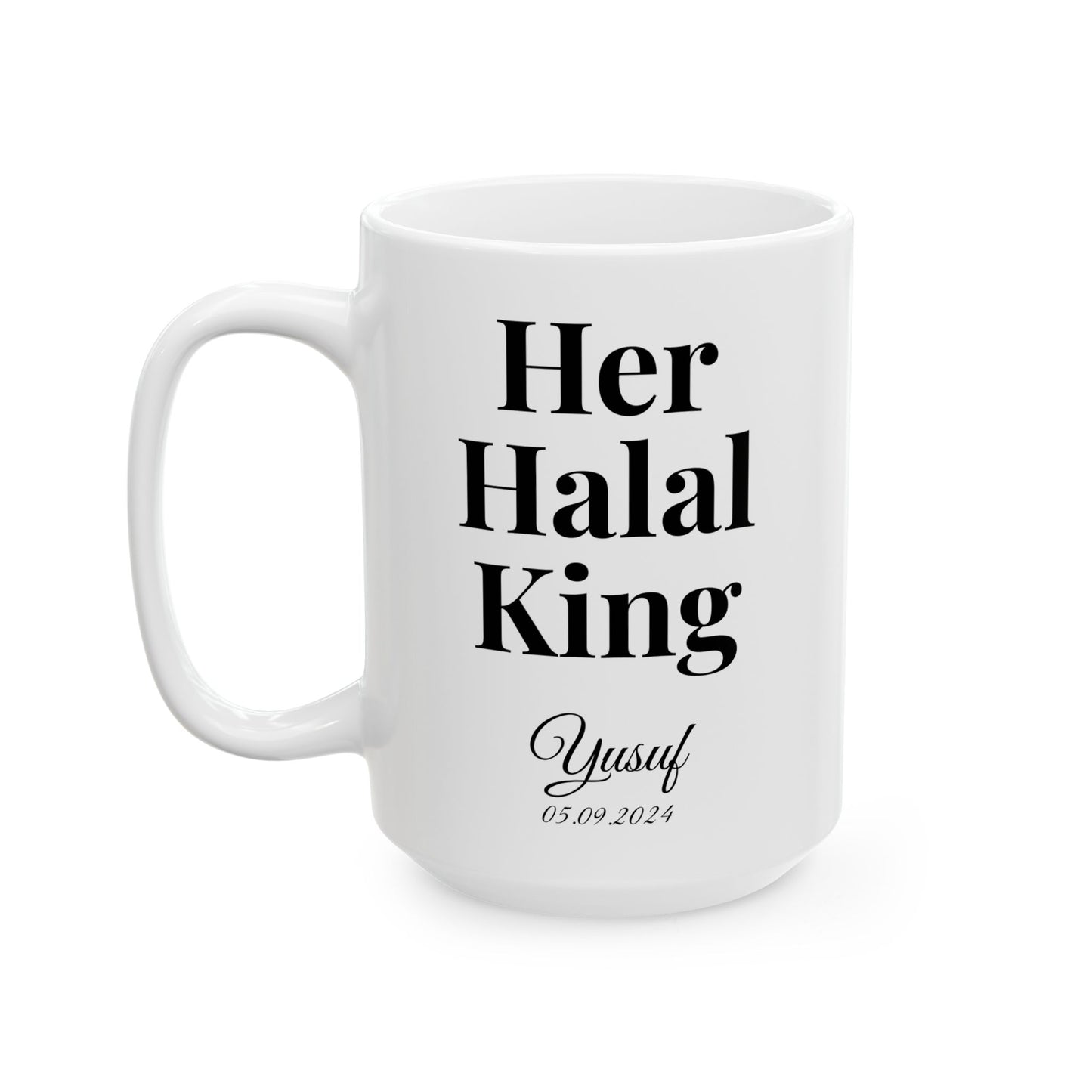 Halal Couple Mug Set – Her King & His Queen – Personalized with Name & Date