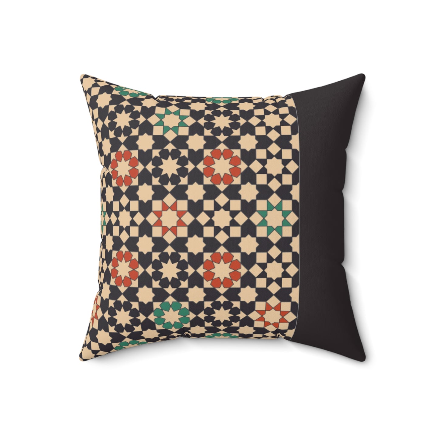 Arabic Mosaic Pattern Pillow – Traditional Geometric Design with Black Panel