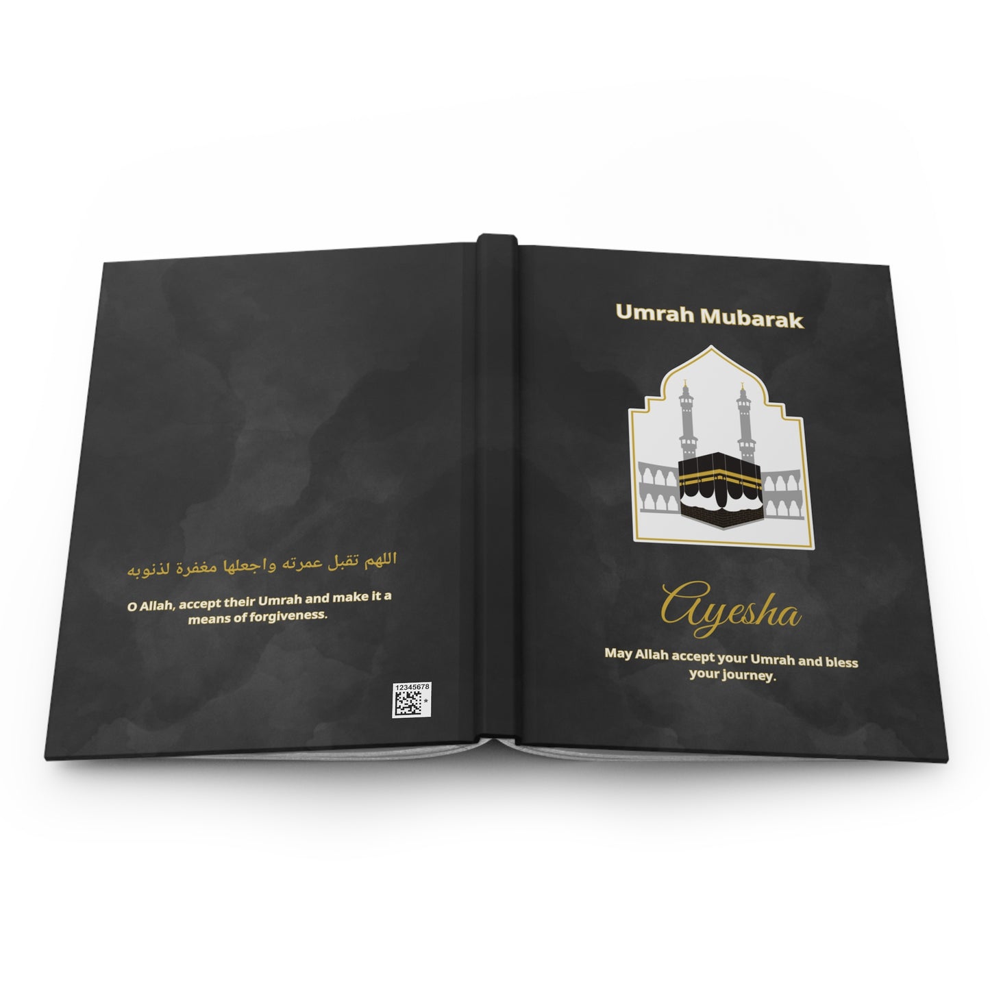 Personalized Umrah Notebook – Matte Hardcover Islamic Journal with Dua & Kaaba Design