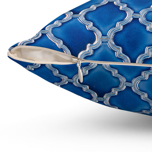 Royal Blue Islamic Tile Throw Pillow – Elegant Moroccan Trellis Design