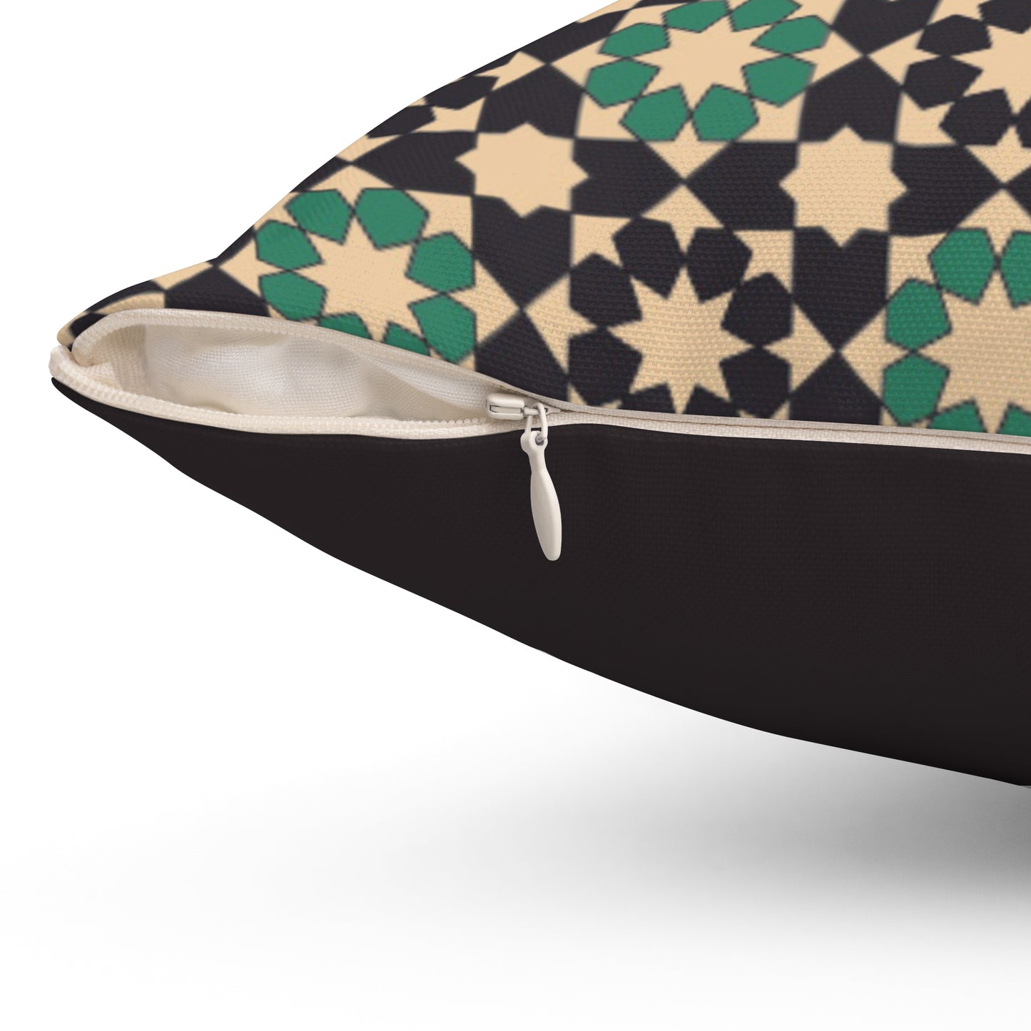 Arabic Mosaic Pattern Pillow – Traditional Geometric Design with Black Panel