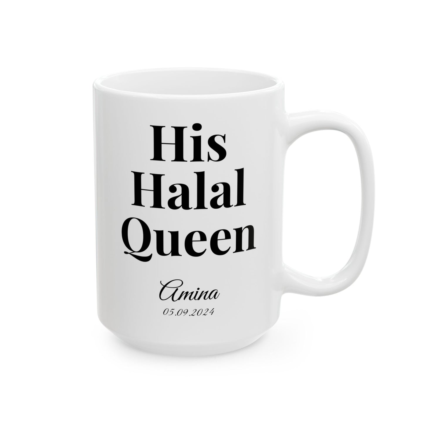 Halal Couple Mug Set – Her King & His Queen – Personalized with Name & Date