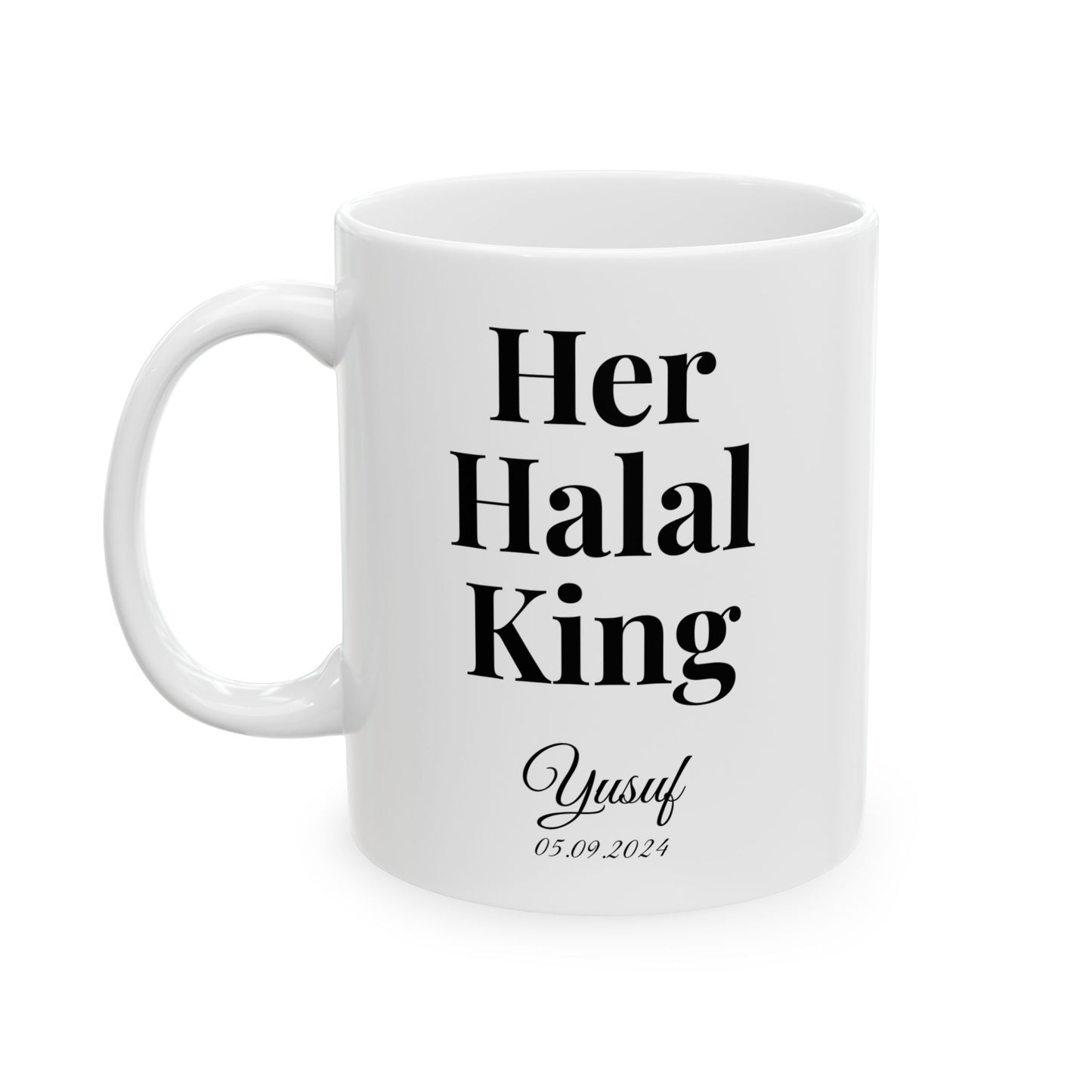 Halal Couple Mug Set – Her King & His Queen – Personalized with Name & Date