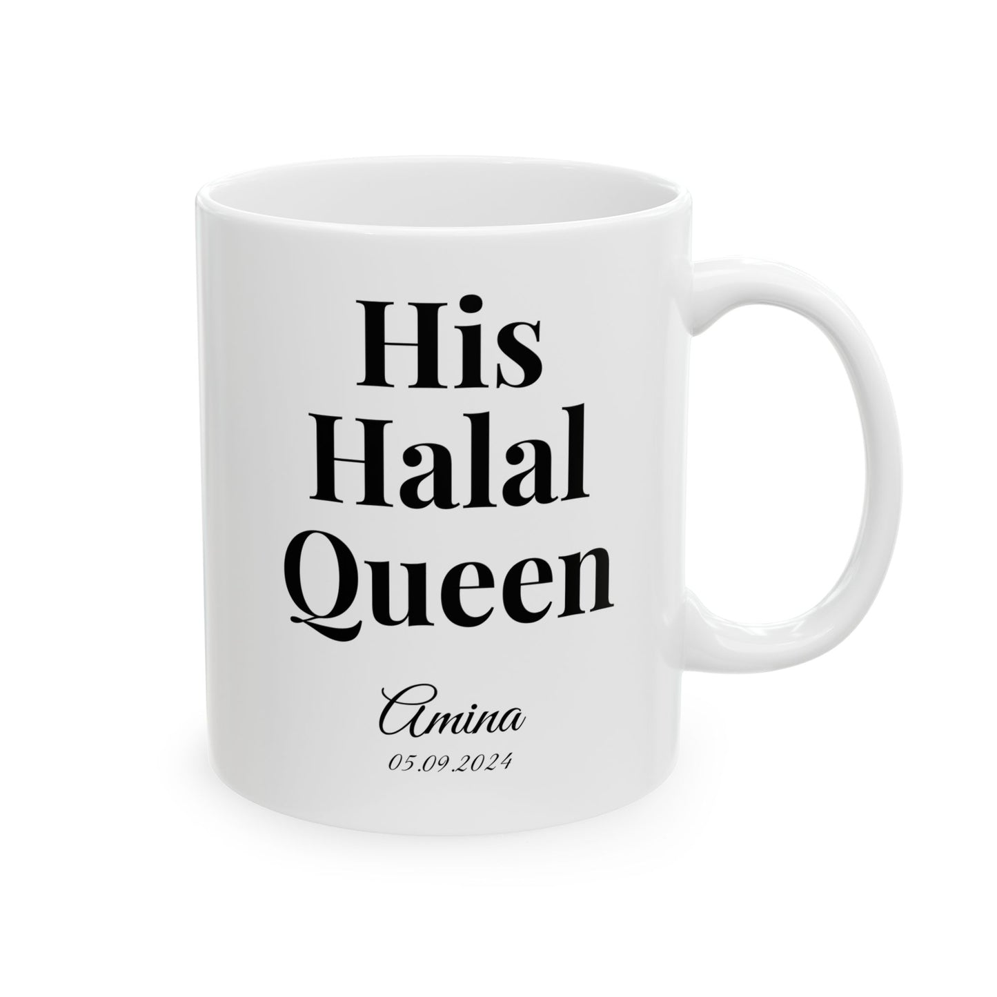 Halal Couple Mug Set – Her King & His Queen – Personalized with Name & Date