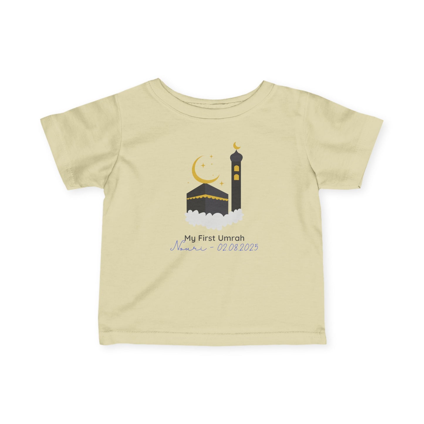 Personalized “My First Umrah” Baby T-Shirt – Name & Date Keepsake