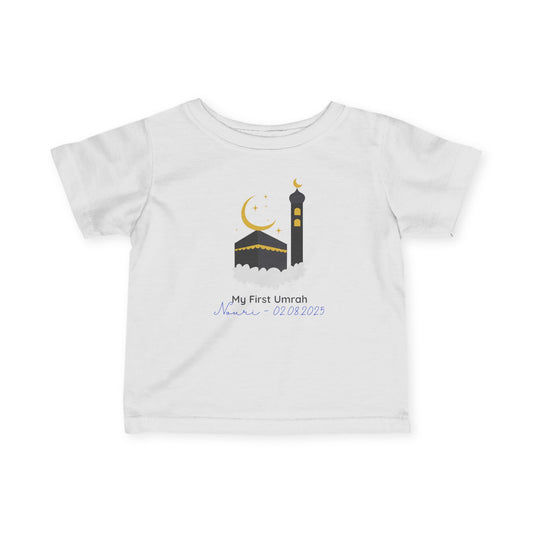 Personalized “My First Umrah” Baby T-Shirt – Name & Date Keepsake