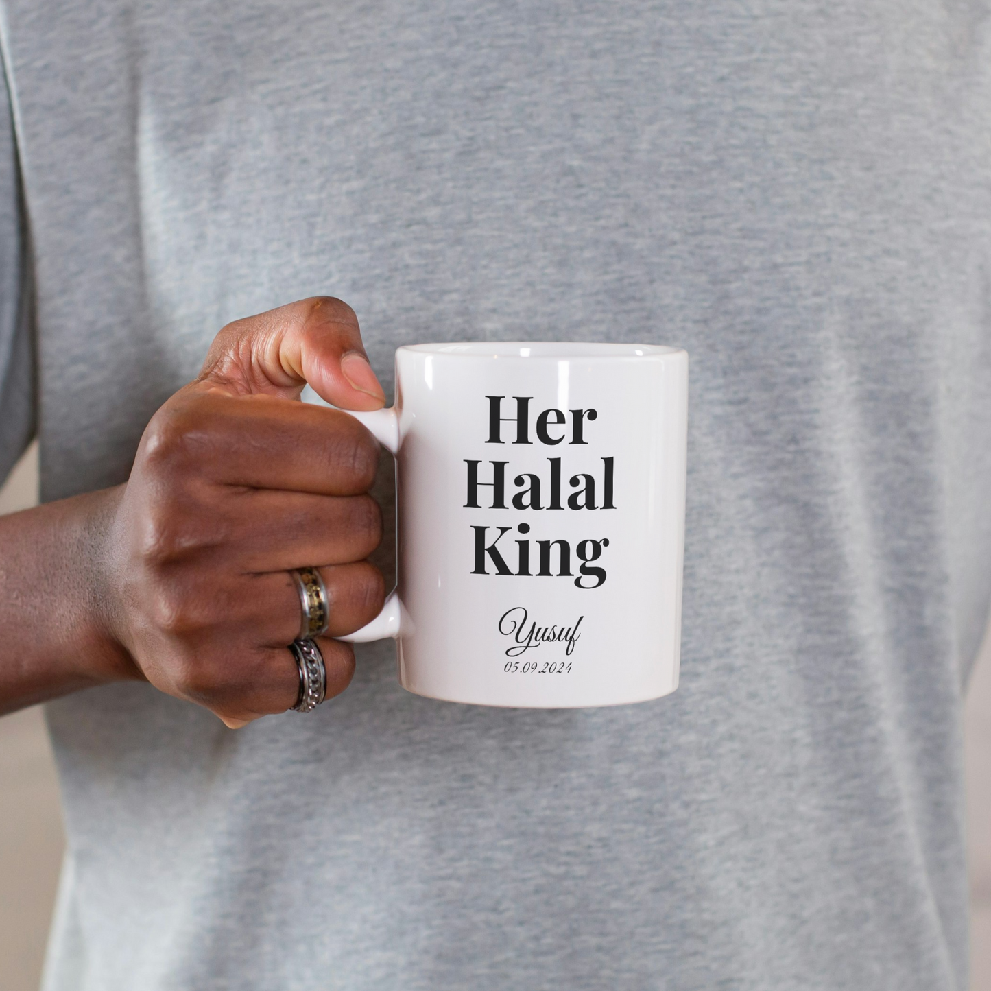 Halal Couple Mug Set – Her King & His Queen – Personalized with Name & Date