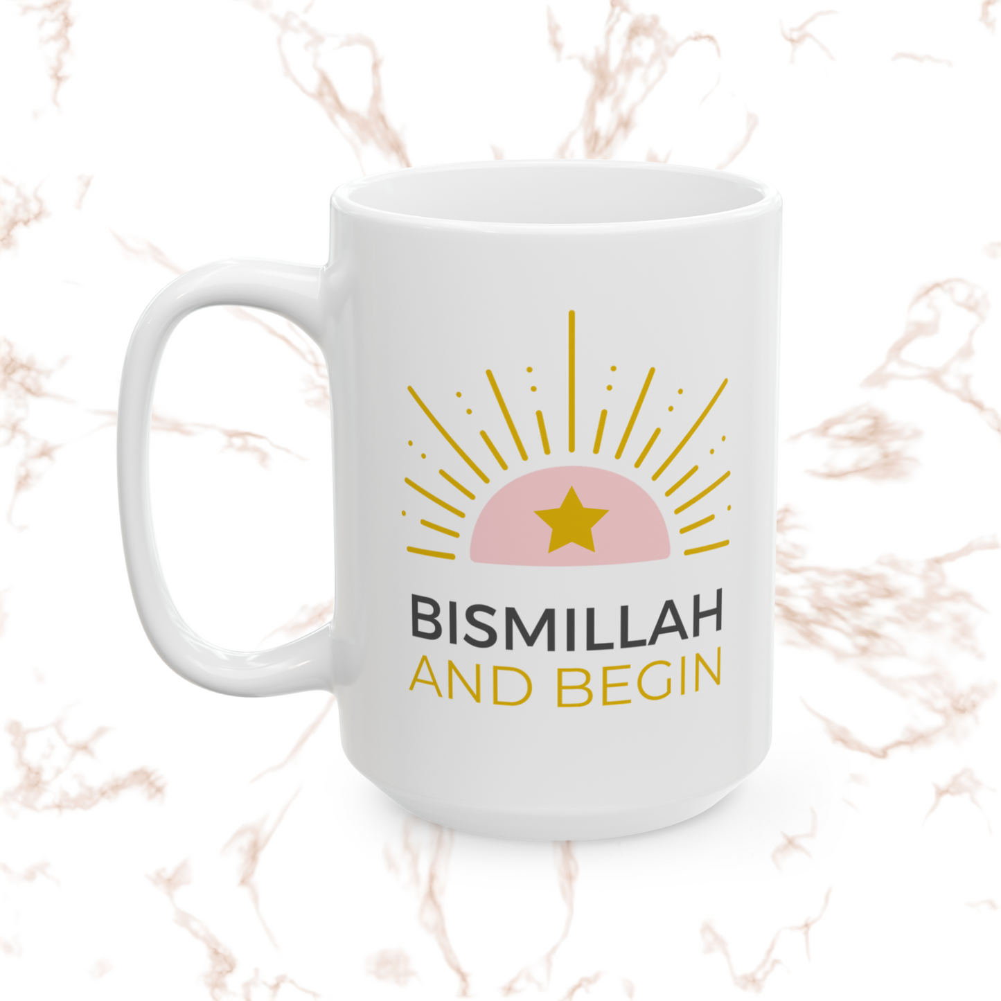 Bismillah and Begin Mug – Inspirational Islamic Gift for Daily Motivation