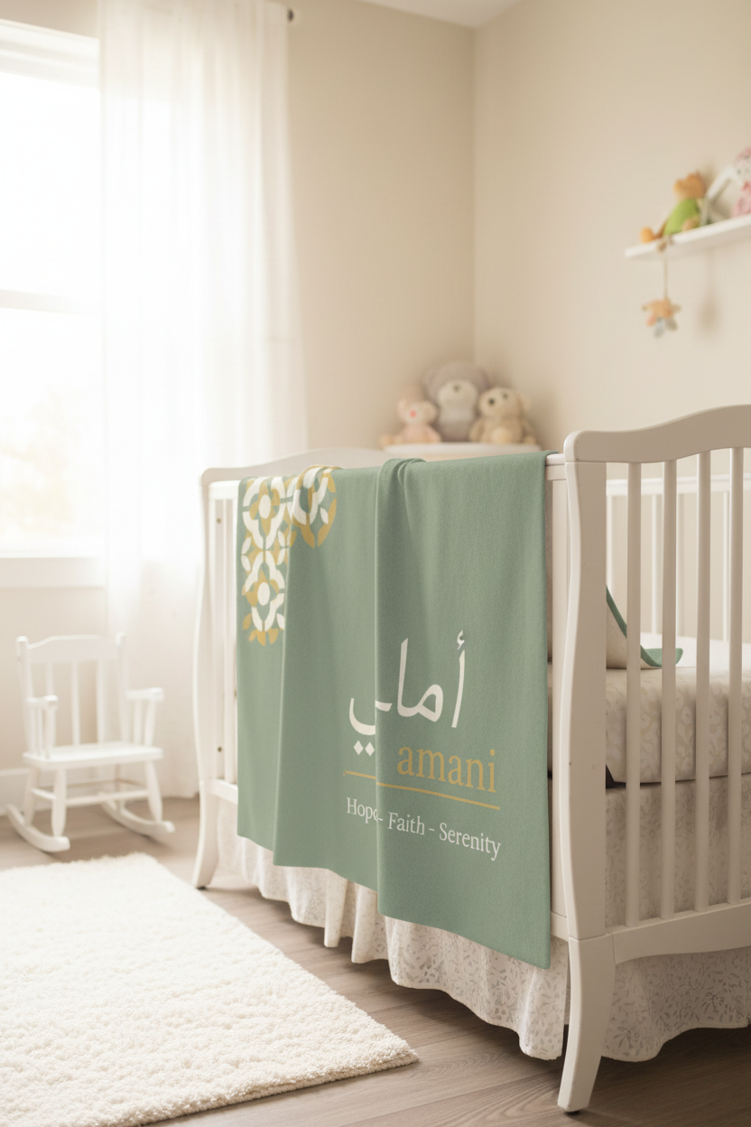 Sage green personalized blanket Maryam with Spanish meaning soft polyester fleece throw
