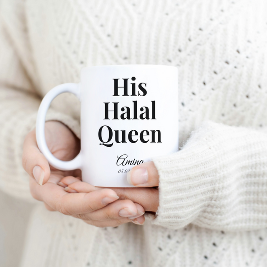 Halal Couple Mug Set – Her King & His Queen – Personalized with Name & Date