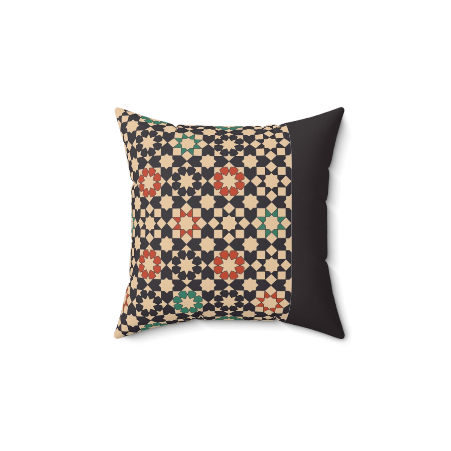 Arabic Mosaic Pattern Pillow – Traditional Geometric Design with Black Panel