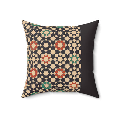 Arabic Mosaic Pattern Pillow – Traditional Geometric Design with Black Panel