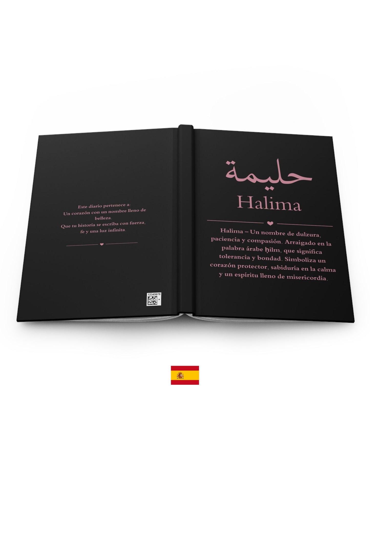 Halima Arabic name journal Spanish - cuaderno personalizado con significado dulzura paciencia y compasión