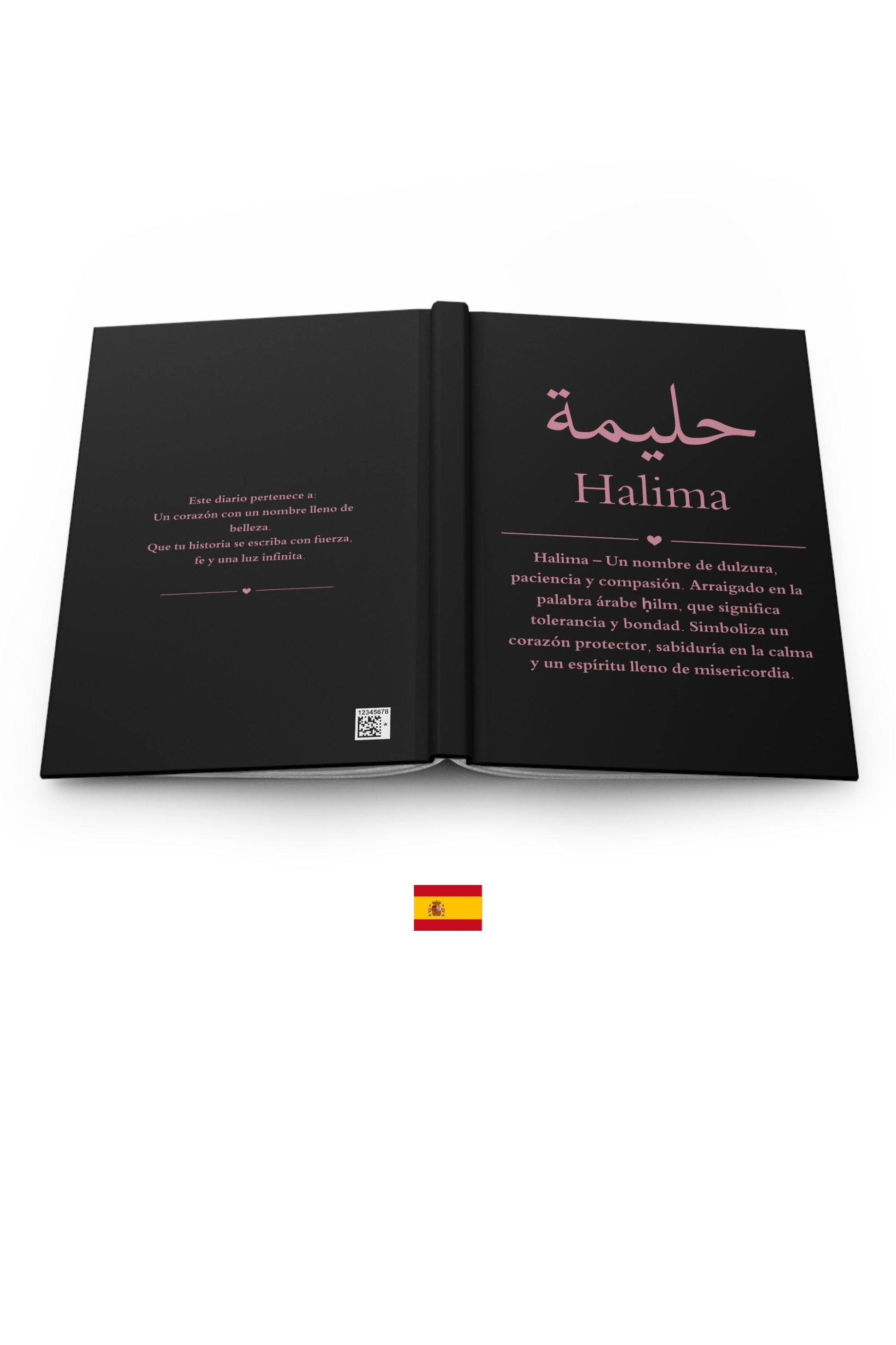 Halima Arabic name journal Spanish - cuaderno personalizado con significado dulzura paciencia y compasión