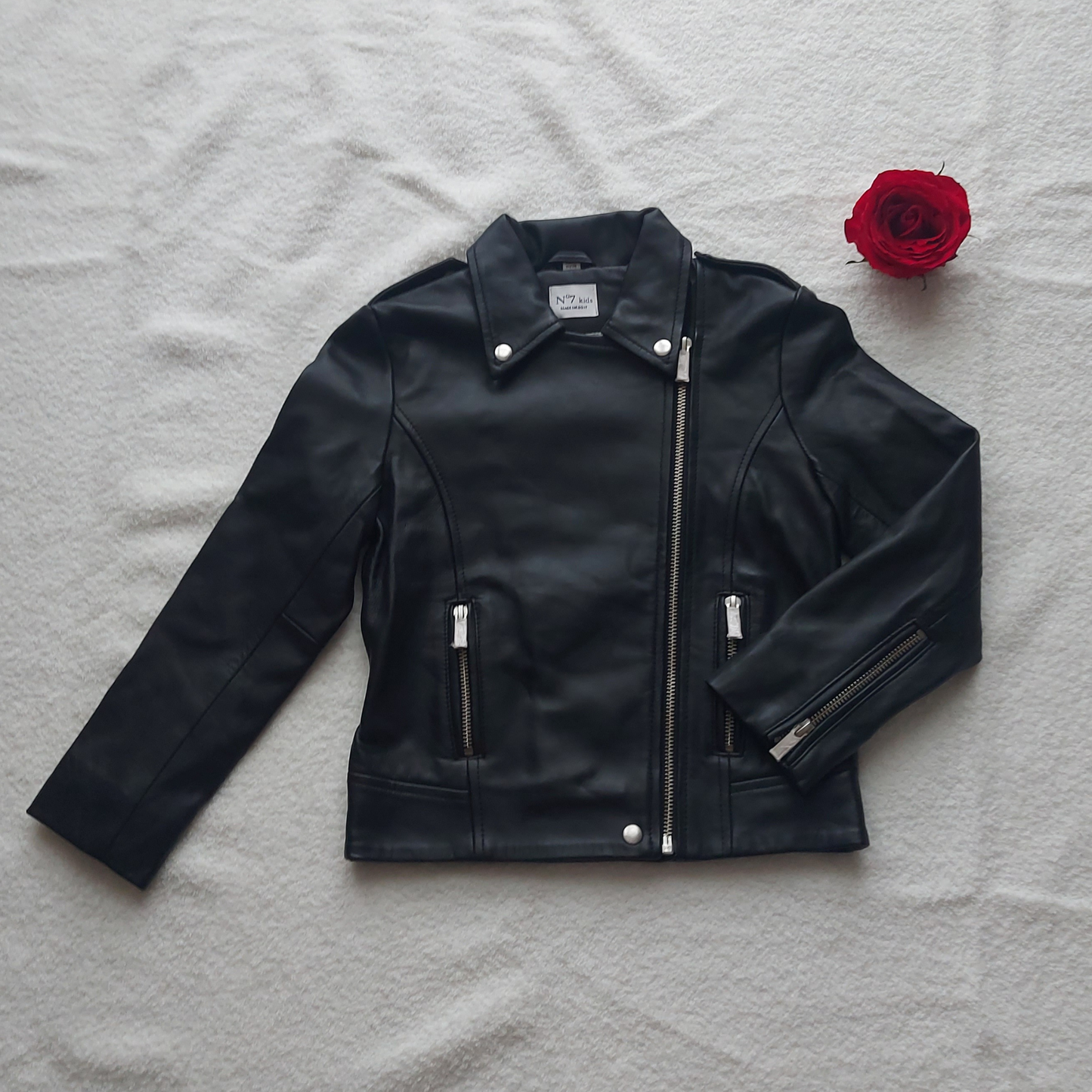 Zwarte leren jas met zilveren ritsen – Sample Piece | N⁰7 Kids