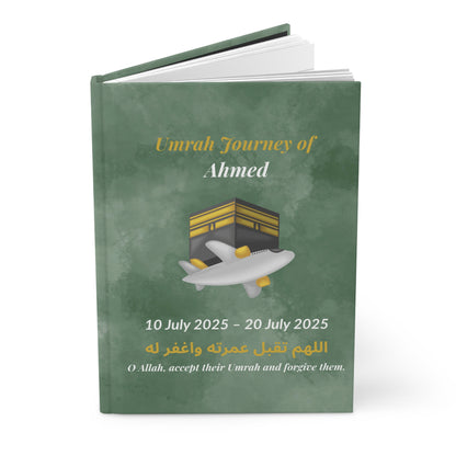 Personalized Umrah Journey Notebook – Green Matte Hardcover Islamic Journal with Dua & Dates