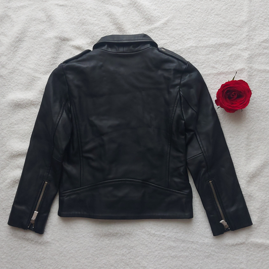 Black Genuine Leather Jacket with Silver Zippers – Sample Piece | N⁰7 Kids