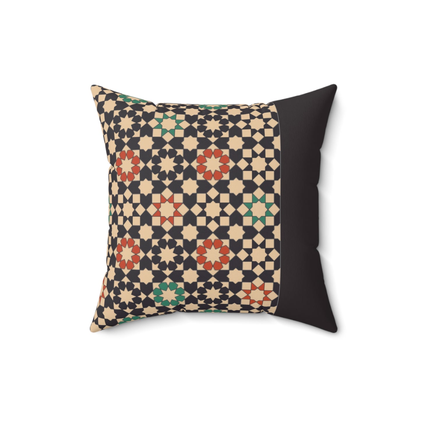 Arabic Mosaic Pattern Pillow – Traditional Geometric Design with Black Panel