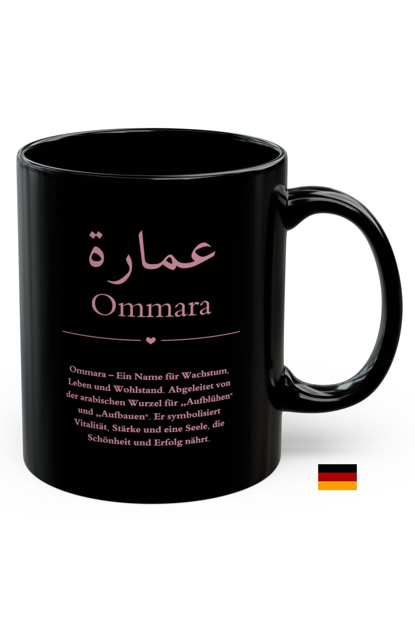 Ommara Arabic name mug German - personalisierte Keramik Kaffeetasse 11oz mit Bedeutung Wachstum Leben Wohlstand