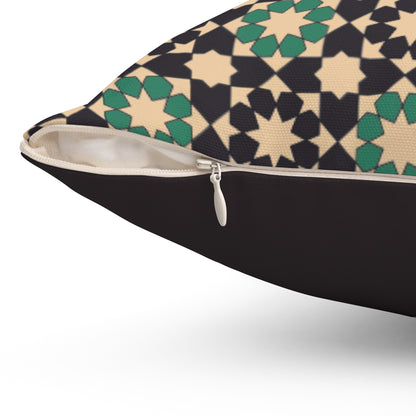Arabic Mosaic Pattern Pillow – Traditional Geometric Design with Black Panel