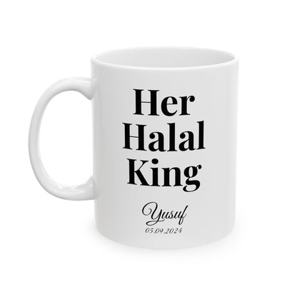 Halal Couple Mug Set – Her King & His Queen – Personalized with Name & Date