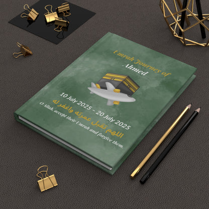 Personalized Umrah Journey Notebook – Green Matte Hardcover Islamic Journal with Dua & Dates