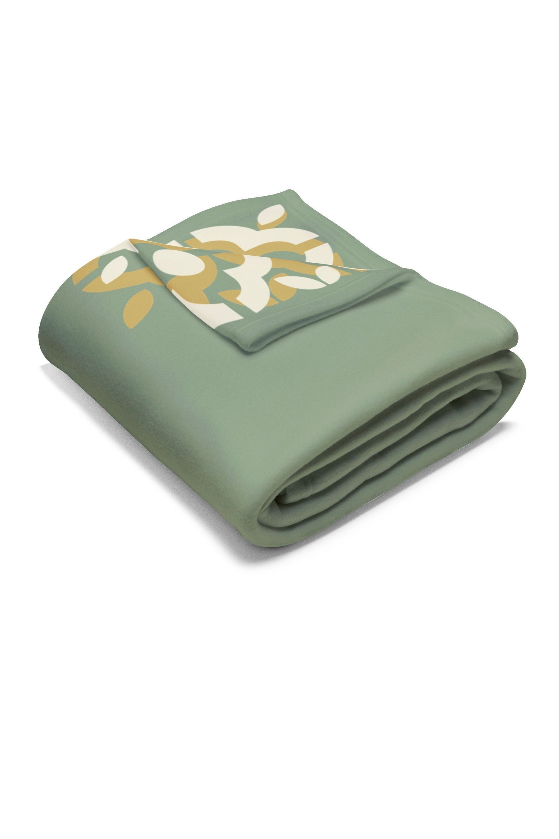 Custom Arabic name throw blanket front view sage green with gold corner design and meaning