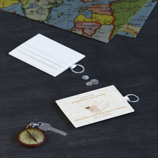 Personalized Umrah Faux Leather Card Holder – Dua Gift with Kaaba & Name