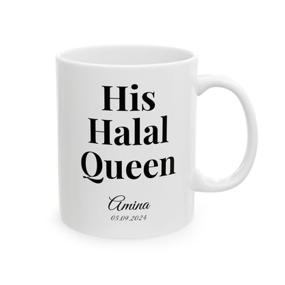 Halal Couple Mug Set – Her King & His Queen – Personalized with Name & Date