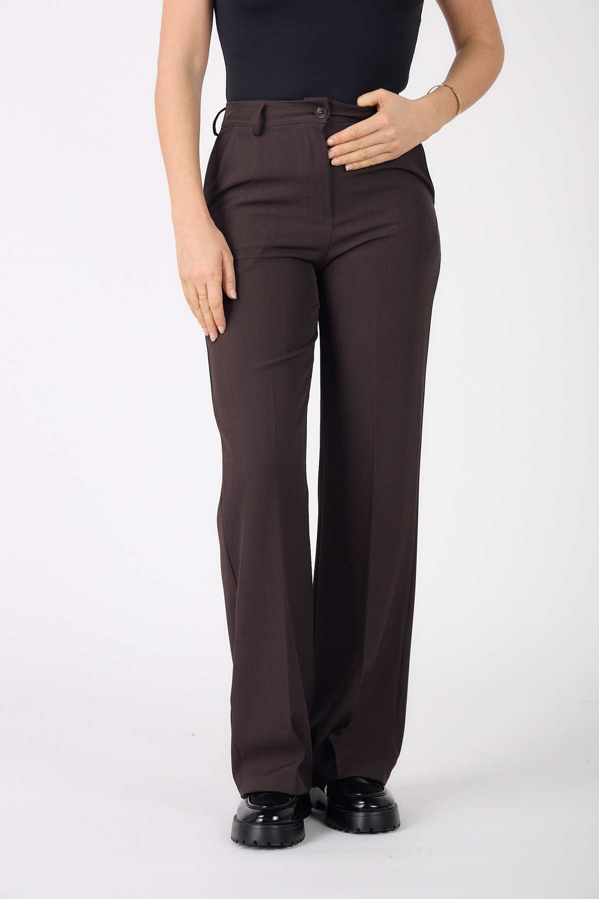 Brown Nola pants for women - straight leg trousers with stretch S-XL