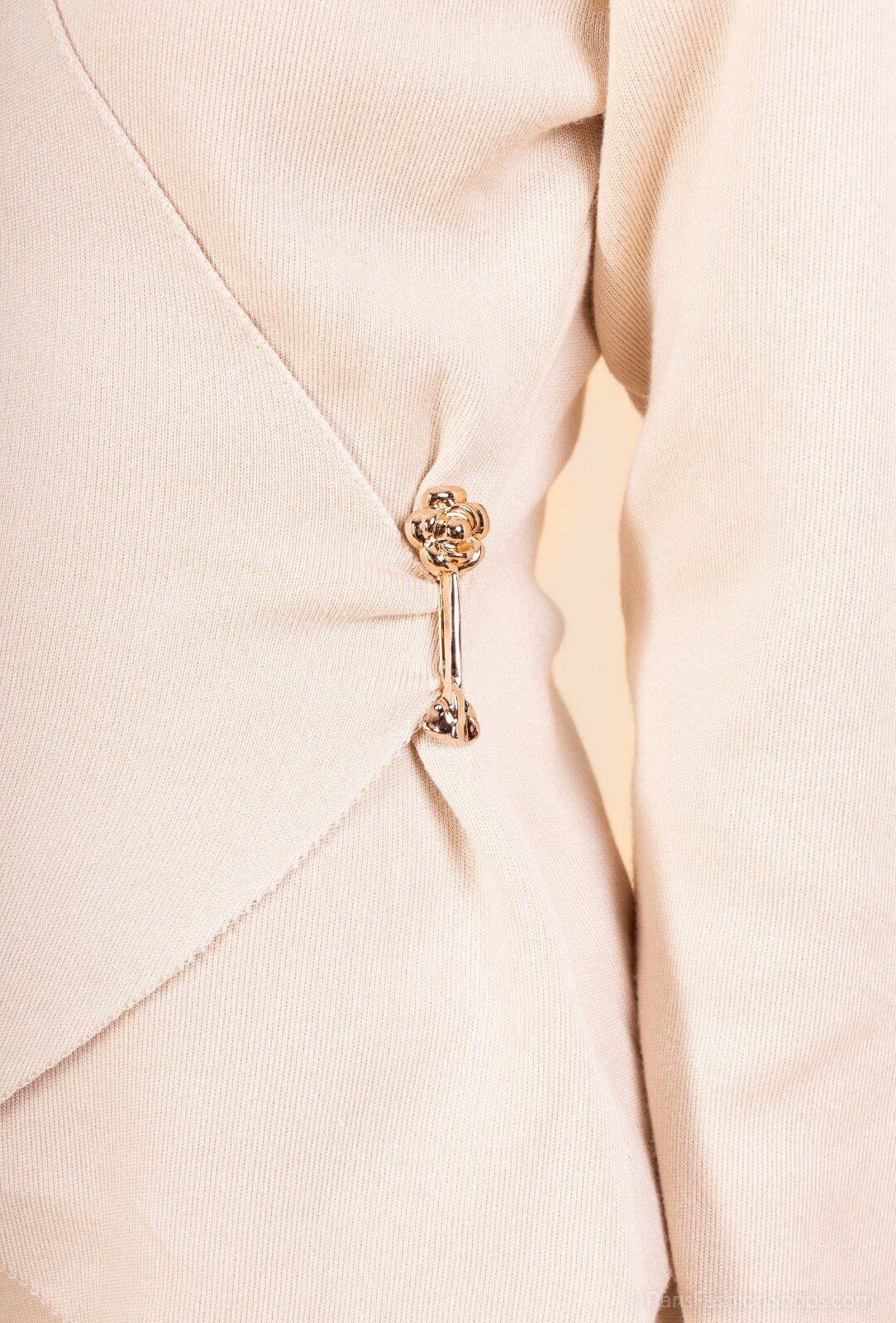 Elegant beige two-piece set - tailored wrap top and matching pants