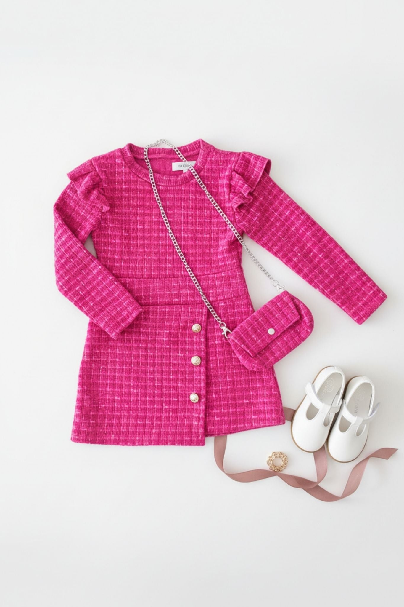 Fuchsia girls A-Line Dress with bag