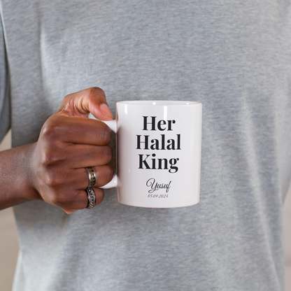 Halal Couple Mug Set – Her King & His Queen – Personalized with Name & Date