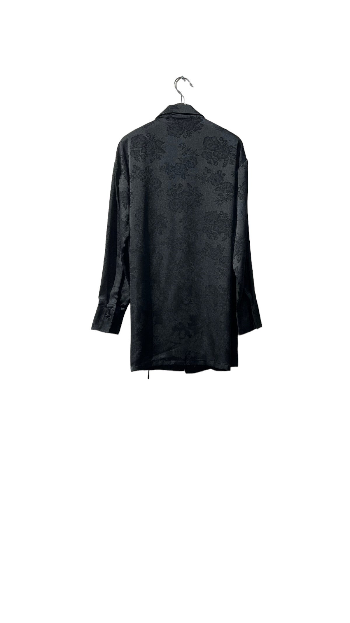 Satin wide-leg pants with elastic waistband - elegant black floral outfit