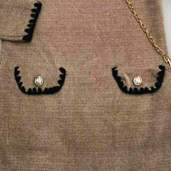 Girls taupe dress above knee length - elegant A-line style with accessories