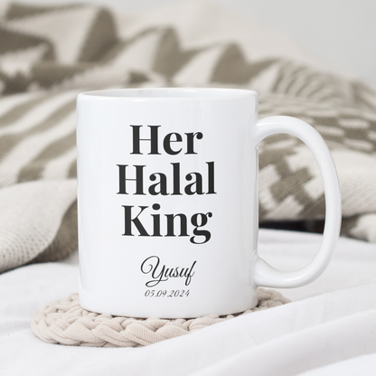 Halal Couple Mug Set – Her King & His Queen – Personalized with Name & Date