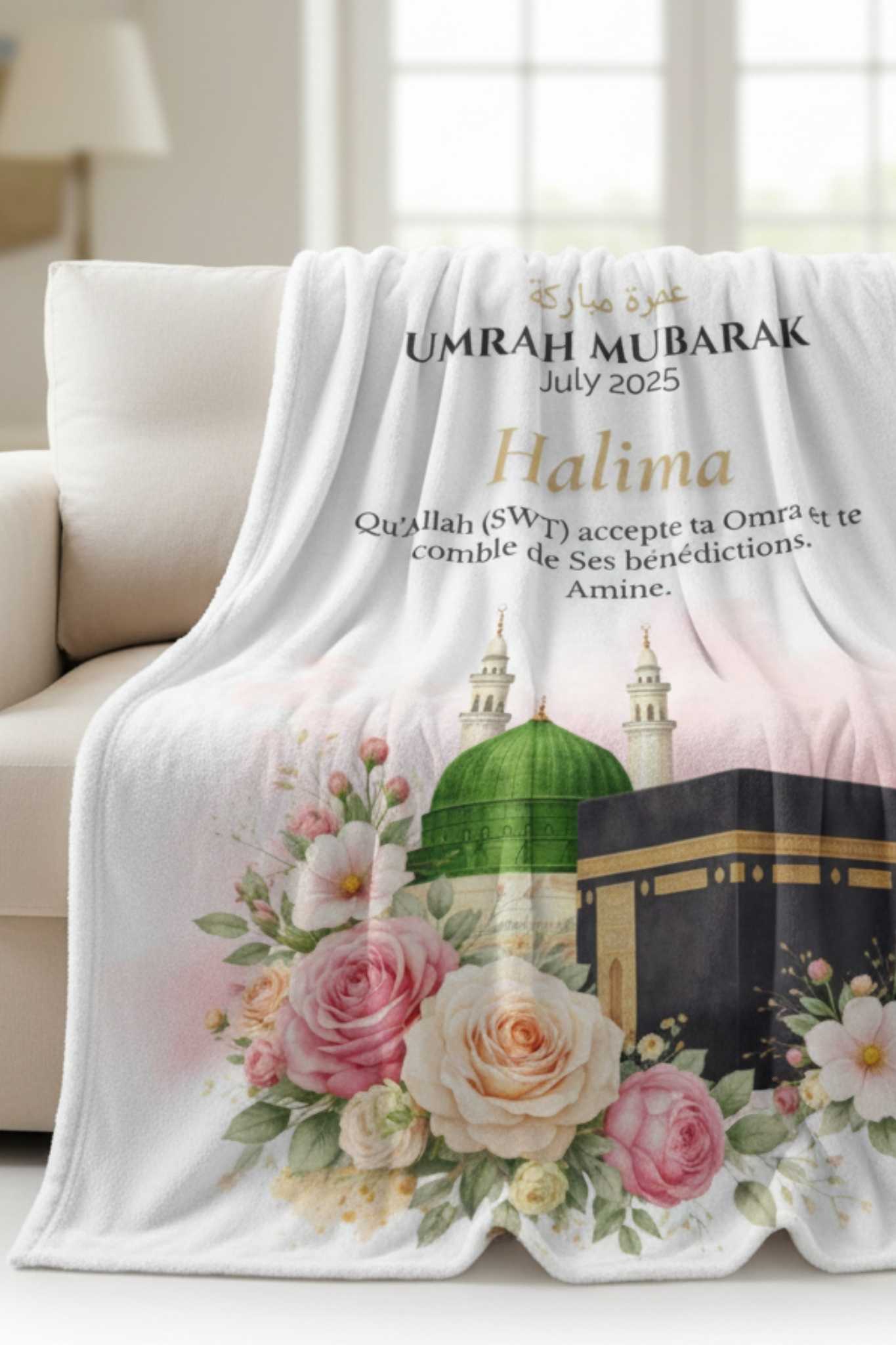 Umrah Mubarak gift idea for Muslim woman or man cozy fleece throw