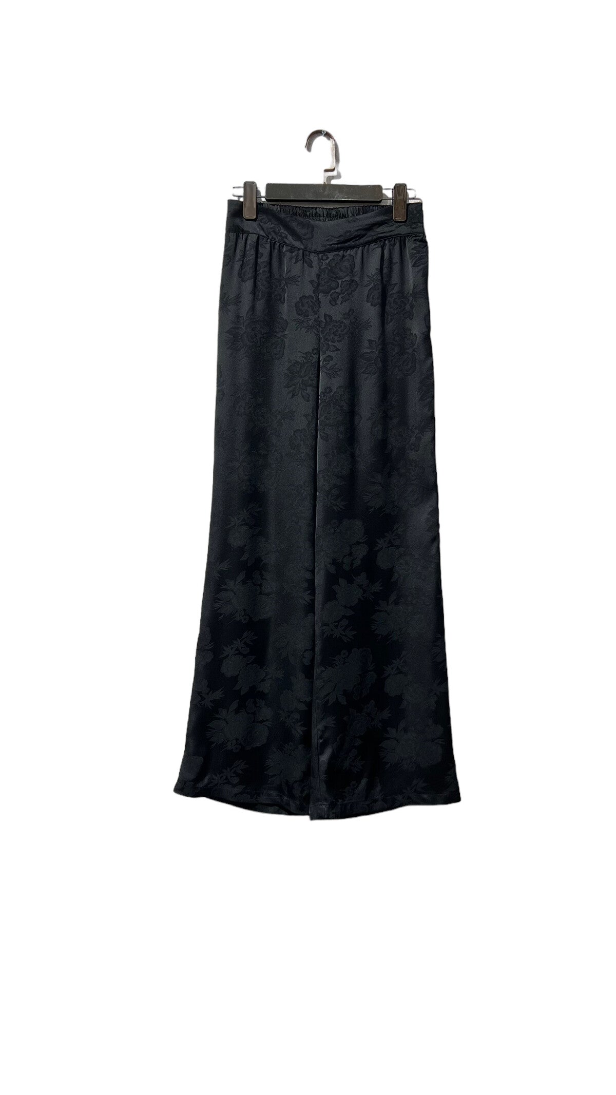 Women's black satin wrap blouse with adjustable ties - floral print two-piece set