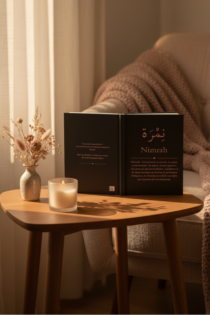 Luxury Arabic calligraphy journal styled as gift - personalized notebook with name meaning in 5 languages