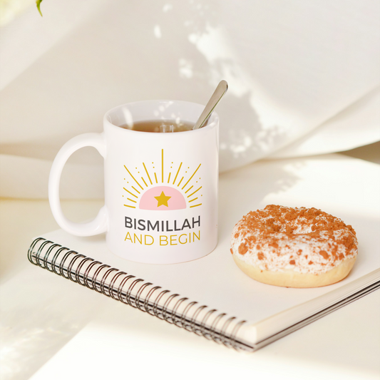 Bismillah and Begin Mug – Inspirational Islamic Gift for Daily Motivation